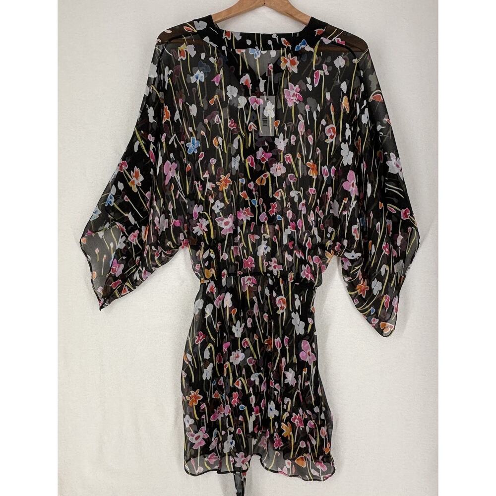 Leggiadro Sheer Printed Silk Belted Tunic Blouse Multi Color Wild Flower Size 6 - Picture 2 of 12
